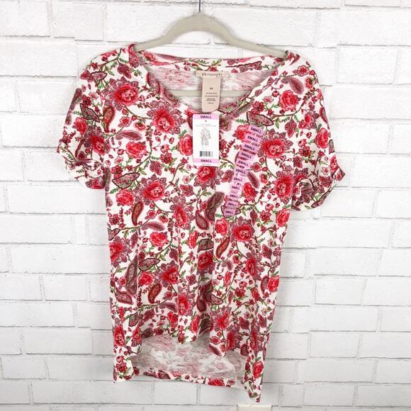 Philosophy NWT Floral Print Pima Cotton Short Sleeve V-Neck Shirt Top Size Small - Picture 1 of 4